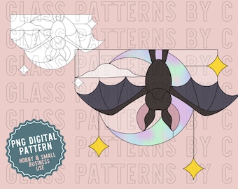Bat Corner Stained Glass Pattern Digital Download SVG PNG PDF Glass Patterns by C Moon Stars Halloween Night