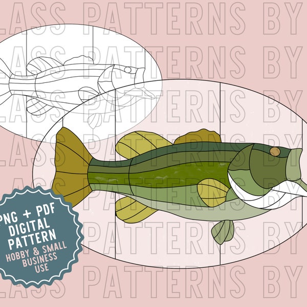 Bass Mounted Fish Stained Glass Pattern Digital Download Large Mouth Fish Fishing Mount Gift