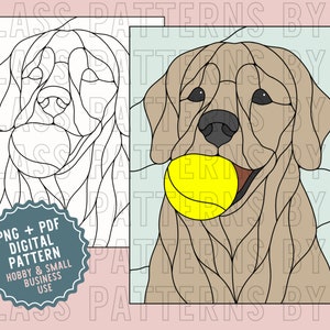 Golden Retriever Stained Glass Pattern Design Digital Download PNG PDF Dog Golden Retreiver Yellow Chocolate Black Lab Ball