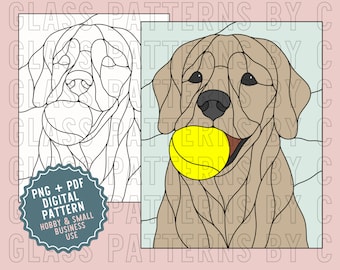 Diseño de patrón de vitral de Golden Retriever Descarga digital PNG PDF Perro Golden Retriever Amarillo Chocolate Negro Labrador Bola