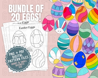 Patrón de vitral de huevos de Pascua, descarga digital, patrones de vidrio de C, cesta de Pascua navideña, huevo, conejo, conejito, PNG, PDF