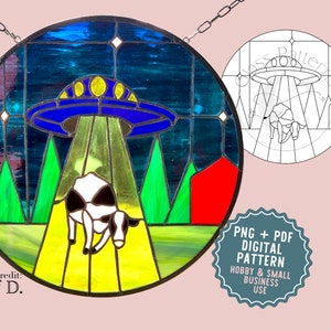 UFO Abduction Stained Glass Pattern Digital Download