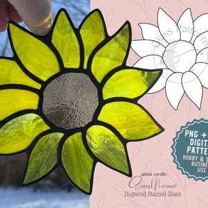 Sunflower Stained Glass Pattern Digital Download Daisy Yellow Flower PNG SVG PDF