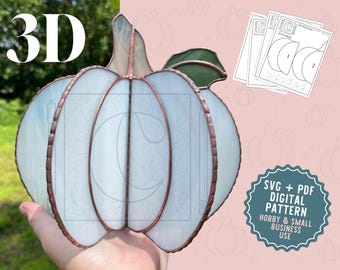 Patrón de vidriera grande de calabaza 3D Descarga digital SVG PDF Patrones de vidrio de C Otoño Hojas de otoño Calabazas