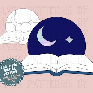 Book Stained Glass Suncatcher 2D Pattern Digital Download PNG PDF Reading Readers Books Novel Open Book Glass Patterns by C