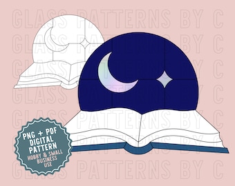 Descarga digital de patrones 2D de atrapasol de vidrieras para libros, PNG y PDF, para lectores, novelas, libros abiertos, patrones de vidrio de C