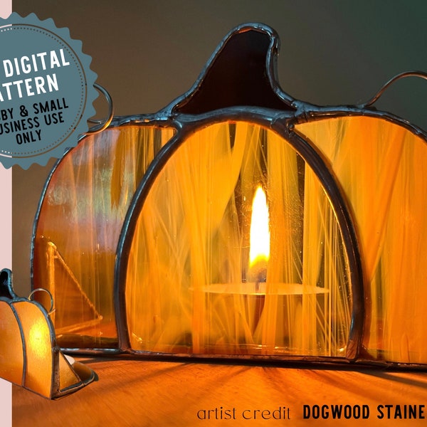 3D Pumpkin Tea Light Candle Holder Stained Glass Pattern Digital Download