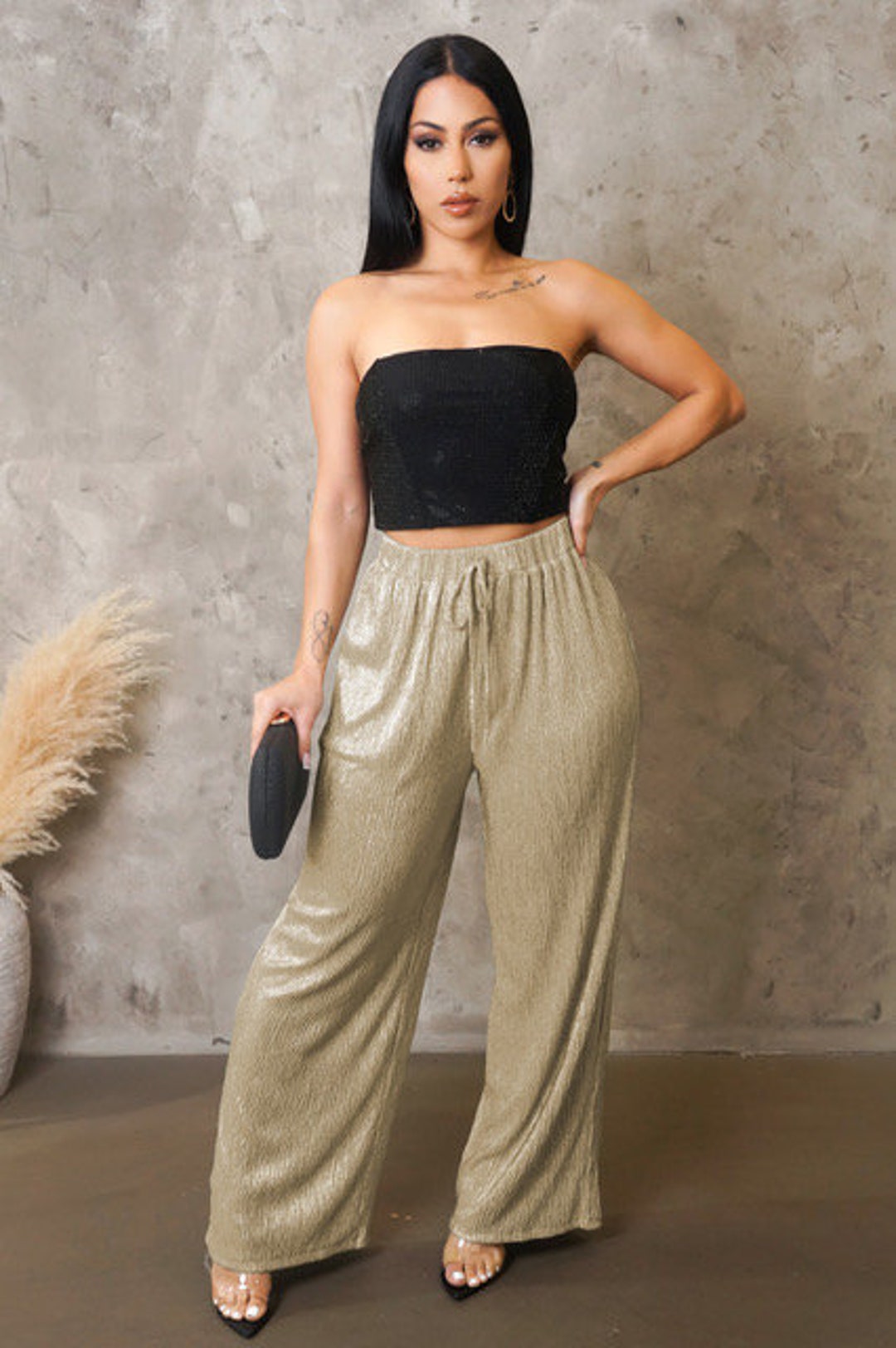 A Night for Fun Womens Gold Pants Etsy