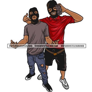 Thug Like Young Men Black Hoods Cash Money Dollar Bills Ripped Jeans Gangster Graphic SVG Vector Cutting Files PNG JPG Cricut Silhouette