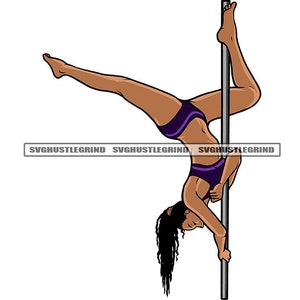 Black Woman Pole Dancer Bikini Dreads Braids Upside Down Exercise Performer Acrobatic Graphic SVG Vector Cutting Files PNG JPG Silhouette