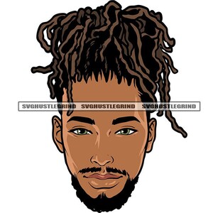 May include: A digital illustration of a person with brown skin and dark brown dreadlocks. The person has a serious expression and is looking directly at the viewer.
