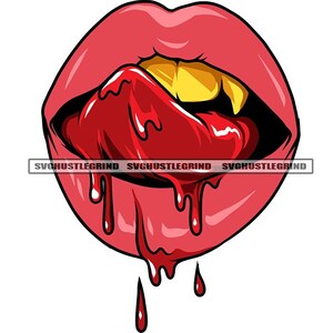 Juicy Pink Lips Red Tongue Dripping Grill Red Dripping Blood Paint Illustration Graphic Grind SVG Vector Cutting Files PNG JPG Silhouette