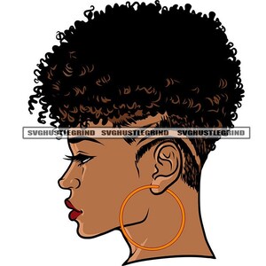 Black Woman Twist Hair Hairstyle Gold Hoops Sideview Head Neck Face Salon Hairstylist Graphic SVG Vector Cutting Files PNG JPG Silhouette