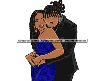 Black Couple Man Woman Black Love Relationship Dreads Locs Beard Dressed Embrace Romance Graphic SVG Vector Cutting Files PNG JPG Silhouette