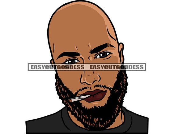 Black Man Gray Shirt Bald Beard Smoking Herb Cigarette Brown - Etsy Black Man Gray Shirt Bald Beard Smoking Herb Cigarette Brown - Etsy