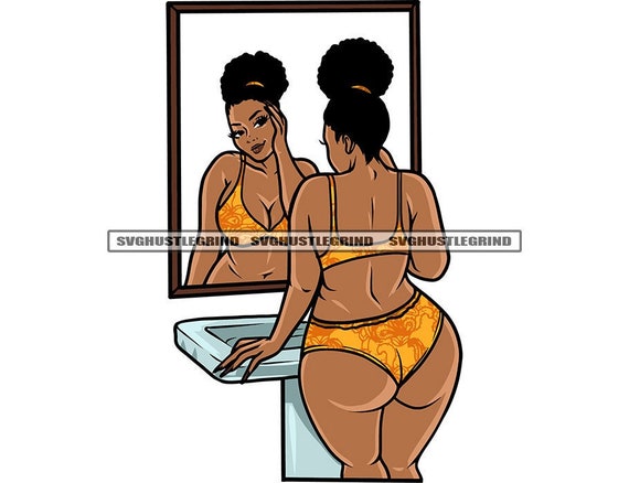 Beautiful Plus Size Black Woman Mirror Underwear Bathroom Mirror Afro Thick  Thigh Graphic SVG Vector Cutting Files PNG JPG Cricut Silhouette