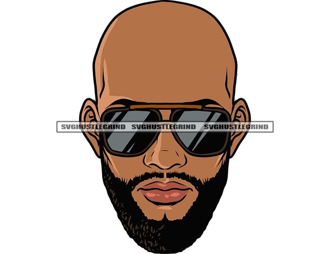 Hombre negro calvo Barba con gafas de sol Solo cabeza Retrato Ilustracion masculina Grind Grafico SVG Vector Cutting Files PNG JPG Silhouette Etsy Espana