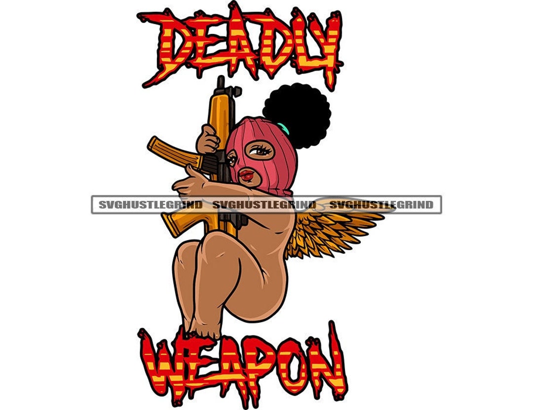 Deadly Weapon Baby Girl Angel Fairy Nude Ski Mask Holding Gold Etsy