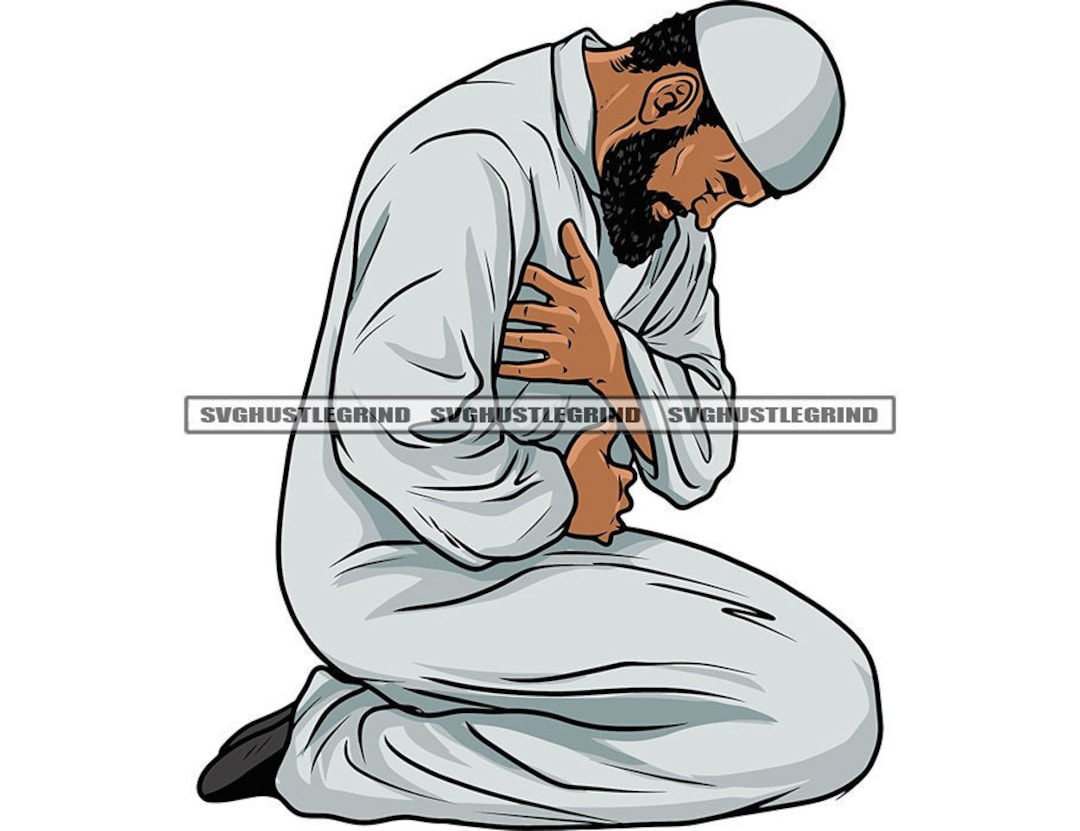 Praying Black Man Muslim Beard Islamic Allah Mosque Kufi White