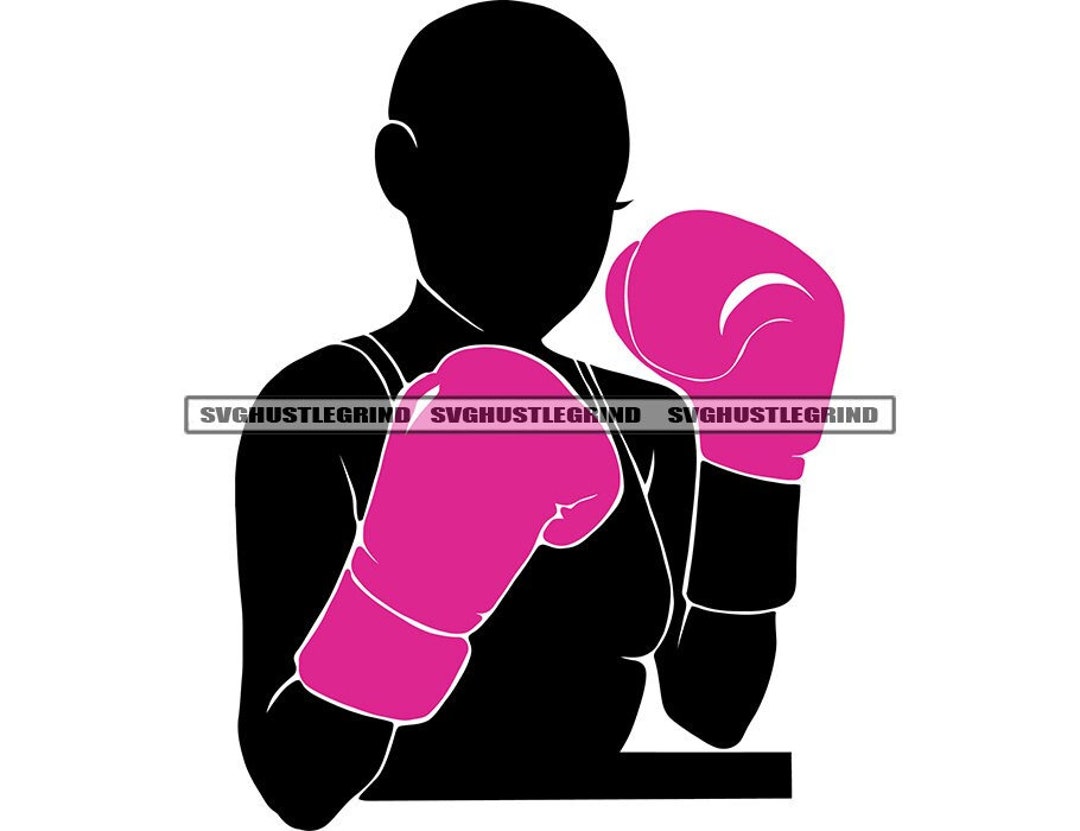 Female Silhouette Black Pink Boxing Gloves Bald Punching Bag Fighter
