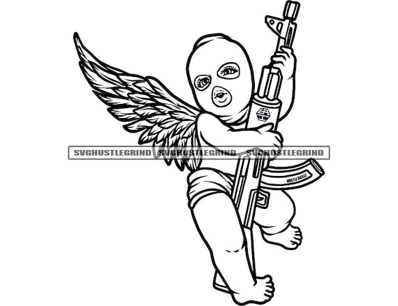 Baby Angel Holding Gun Weapon Wings Flying Cash Money Ski Mask - Etsy