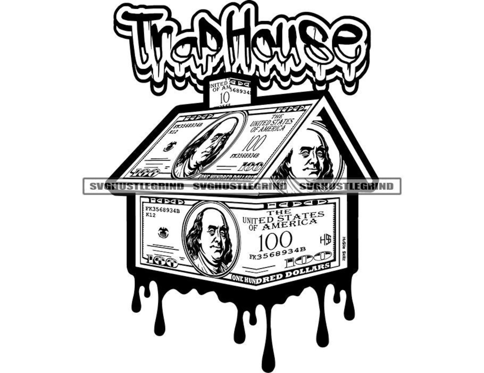 Trap House 100 Dollar Bill House Benjamins Dripping Money Cash Etsy