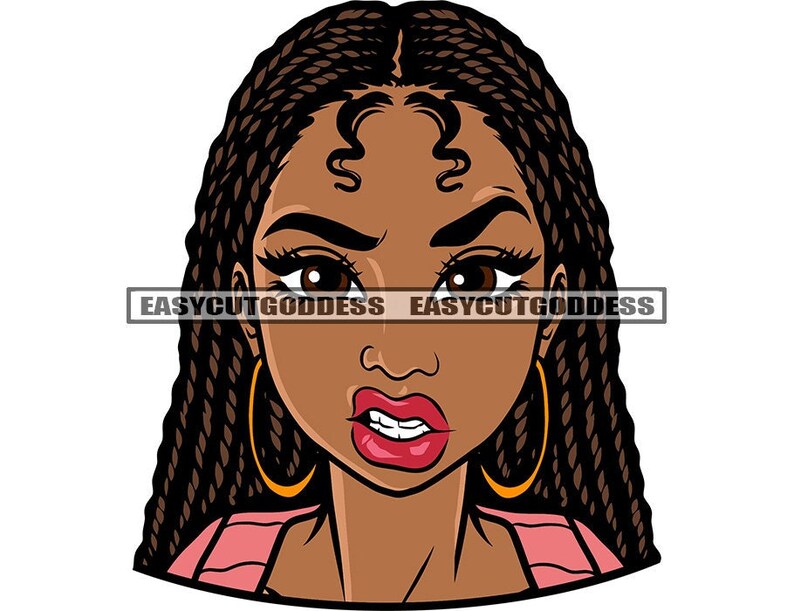 Black Woman Twisted Hair Snarky Look Head Face Only Brown Eyes Etsy