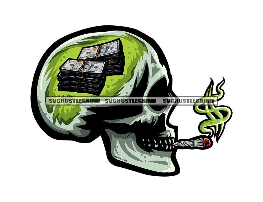 Skull Brain Thinking Money Cash Dollar Smoking Cigar Dollar