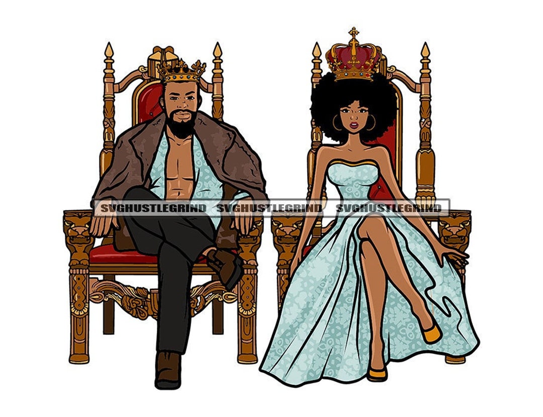 Rey Negro Reina Trono Coronas Joyas Realeza Barba Piernas Cruzadas Azul  Split Vestido Pareja Gráfico SVG Vector Corta archivos PNG JPG Silueta -  Etsy México, image size:1080x831