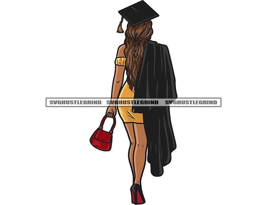 Female Graduate Graduation College High School Black Cap Gown