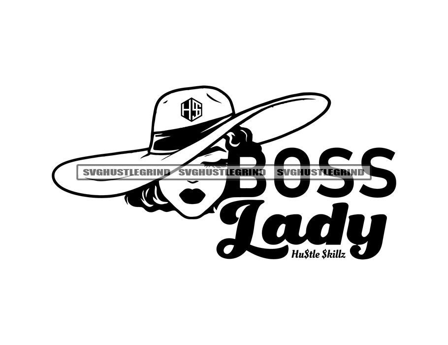 Boss Lady Big Hat Logo Graphic Design Image Sister Black Boss Woman Eye Closed B/W Hustle SVG Vector Cutting Files PNG JPG Cricut Silhouette