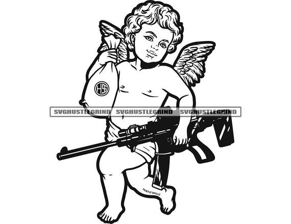 Angel Boy Holding Money Bag Rifle Weapon Heartless Statue Afro - Etsy