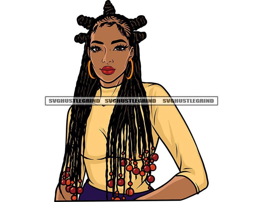 Black Woman Bantu Knots Long Braids Wood Beads Brown Eyes Gold Etsy