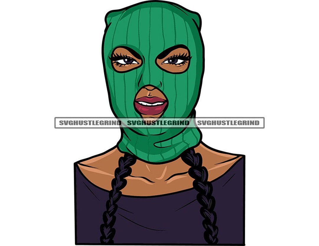 Savage Black Woman Green Ski Mask Long Braid Smile Facial Face Etsy