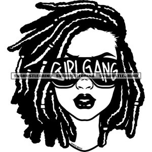 Black Woman Girl Gang Sunglasses Dreads Locs Sister Locs Outline Silhouette Graphic B/W SVG Vector Cutting Files PNG JPG Cricut Silhouette
