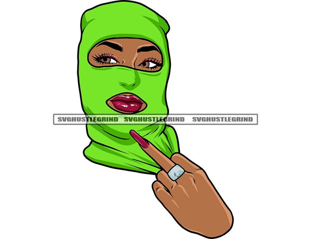 Black Woman Lime Green Ski Mask Face Covering Middle Finger Etsy