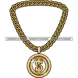 Dollar Sign Diamonds Gold Chain Charm Jewelry Accessory Pendant Emblem Graphic Collection SVG Vector Cutting Files PNG JPG Cricut Silhouette