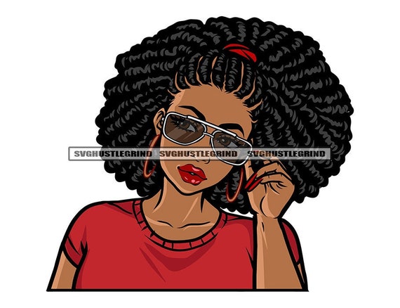 Black Woman Dread Locs Sunglasses Red Top Headband Half Body Only
