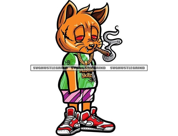 Personaje de dibujos animados Gangster Gato Fumando Cigarro - Etsy México