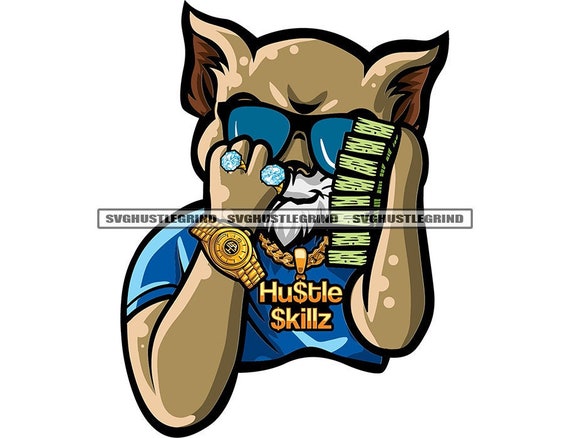 Cartoon Character Gangster Cat Holding Stack Cash Money 