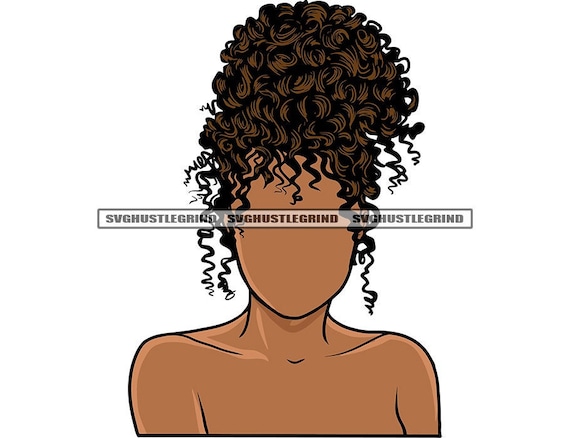 Mixed Black Chicks Naked - Faceless Black Woman Curly Hair Half Face Nude Top Topless - Etsy