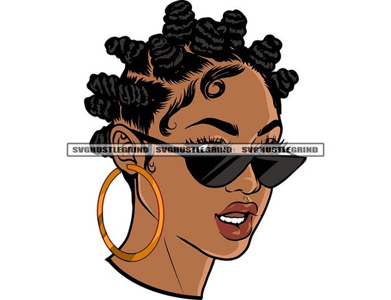Black Woman Bantu Knots Dark Sunglasses Brown Eyes Headshot Portrait Gold  Earrings Grind SVG Vector Cutting Files PNG JPG Cricut Silhouette -   Canada