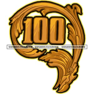 One Hundred Dollar Bill Gold Cash Money Logo Design Element Hustle Grind Hustling SVG Vector Layered Cut Files PNG JPG Cricut Silhouette