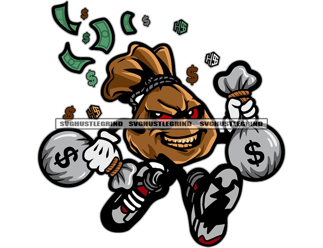 Bank Bag Money Running Two Bank Bags Dollar Bills Cash Sneakers