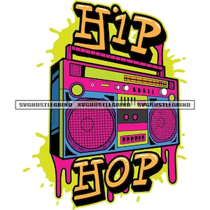 Hip Hop Boom Box Music Radio Songs Dance Rap Young Retro Rapper Breakdance Graphic Logo SVG Vector Cutting Files PNG JPG Cricut Silhouette
