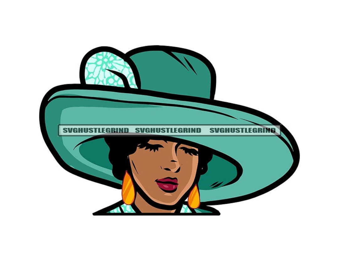 Black Woman Church Lady Big Church Hat Eyes Closed Gold Earrings Head