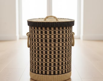 Handwoven Laundry Basket with Lid: Large Nursery Storage Organizer