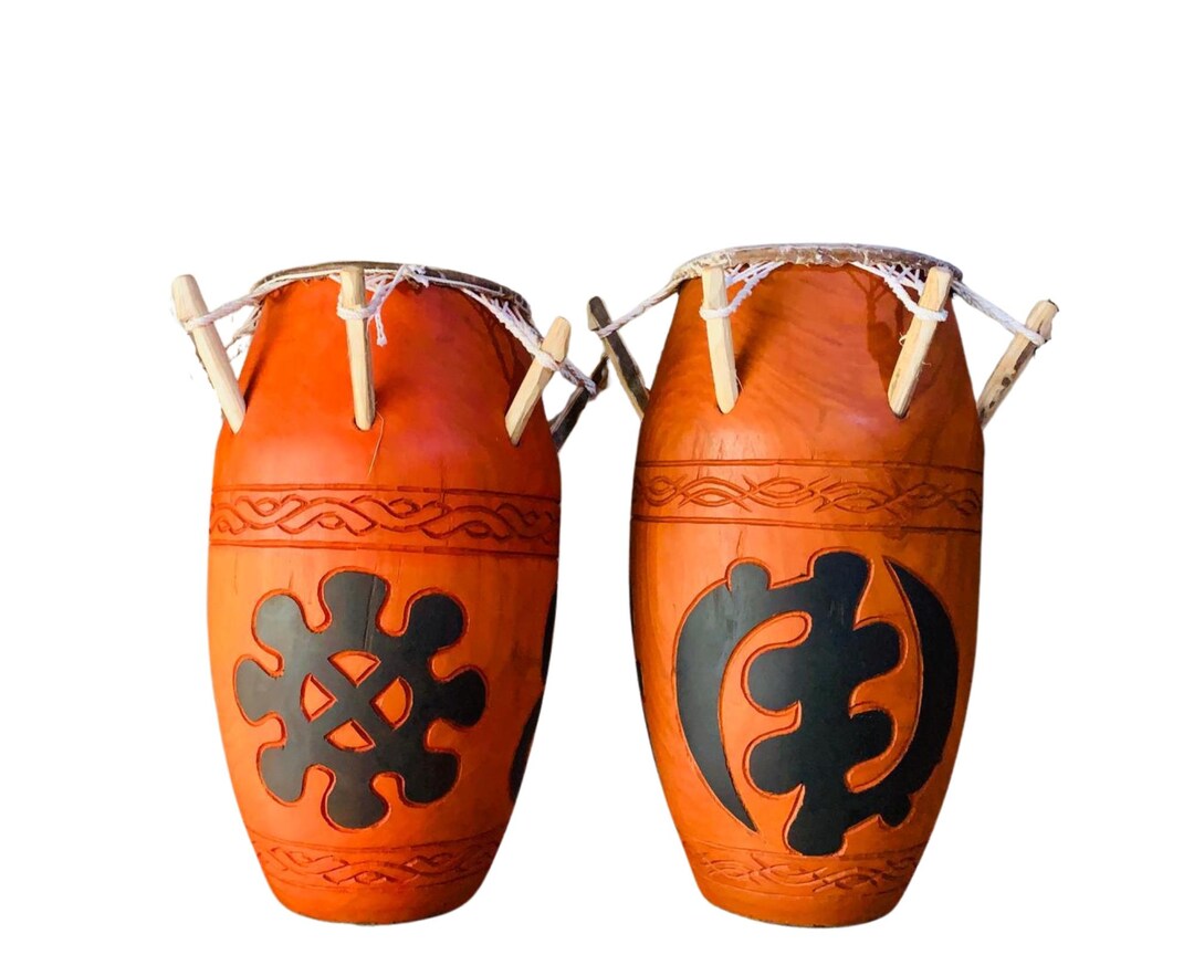 Handcrafted African Talking Drum: Adinkra Symbol Art, Ghanaian