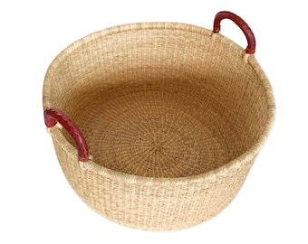 Large hand woven hamper laundry floor  basket with handle