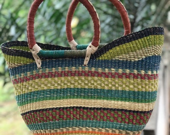 hand woven u shape women straw summer basket bag